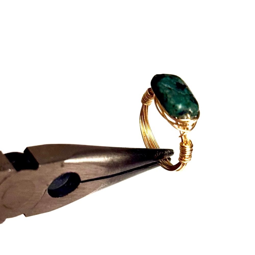 Gold Wire Wrapped African Emerald Stone Ring all sizes